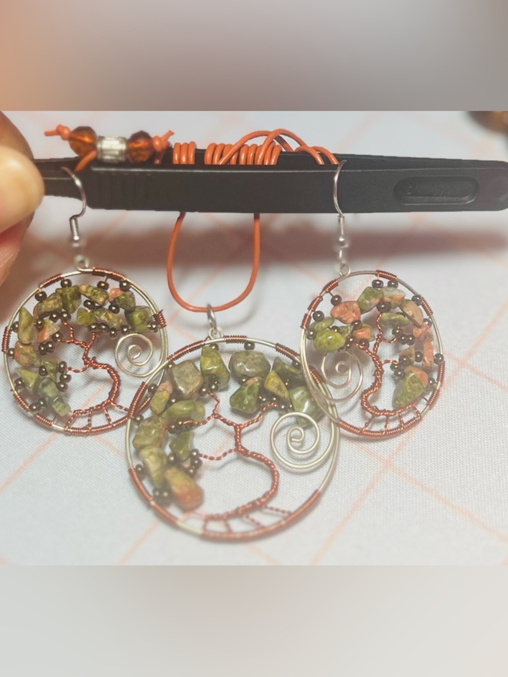 EARTHBOUND Green & Copper Tree of Life Necklace & Hoop Earrings Set